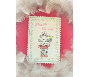 Stickdatei ITH - Postkarte Wunschschaf Wünsch Dir was 